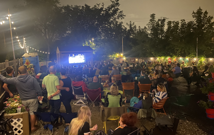 beer garden with large number of people